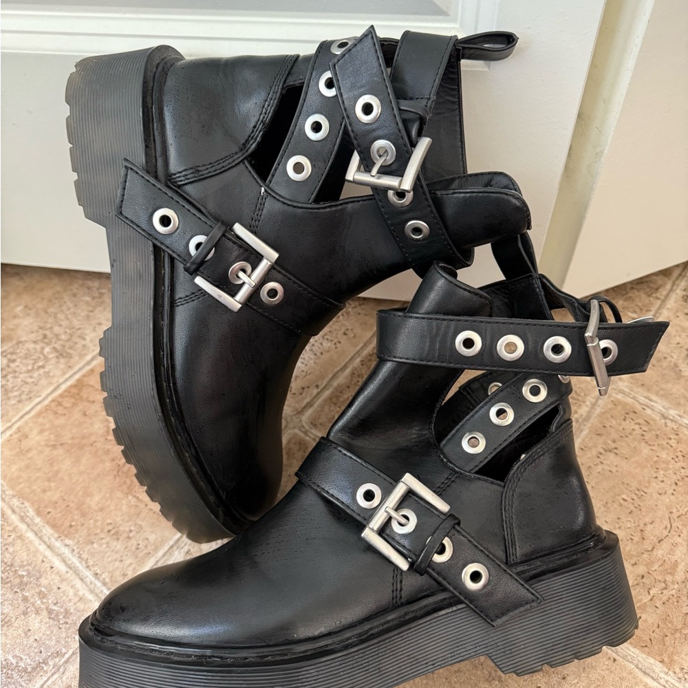 Zara Black Ankle Boots with Buckle Detail
